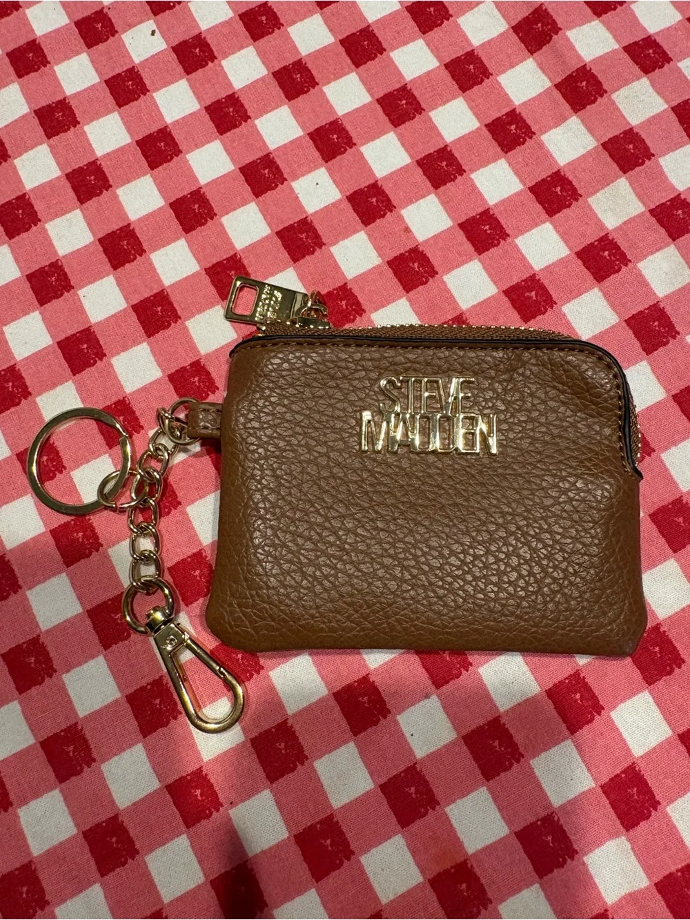 Steve Madden Brown Leather Coin Pouch keychain